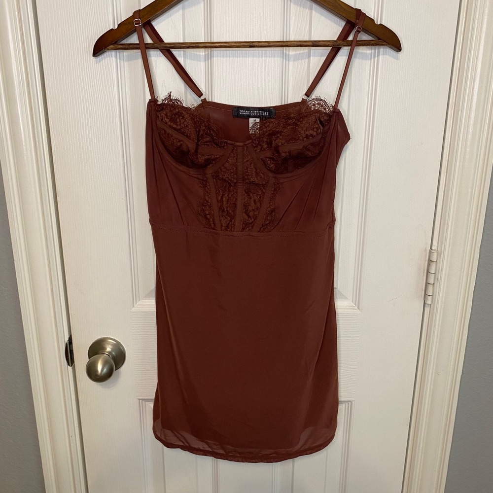 Urban Outfitters Rust Brown Lace Bustier Mesh Slip Tank Dress Camisole Medium